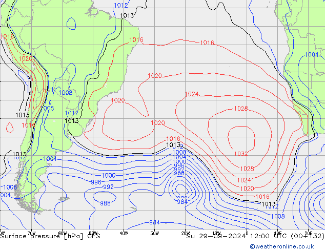 Surface pressure CFS Su 29.09.2024 12 UTC