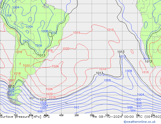 Surface pressure CFS We 09.10.2024 00 UTC