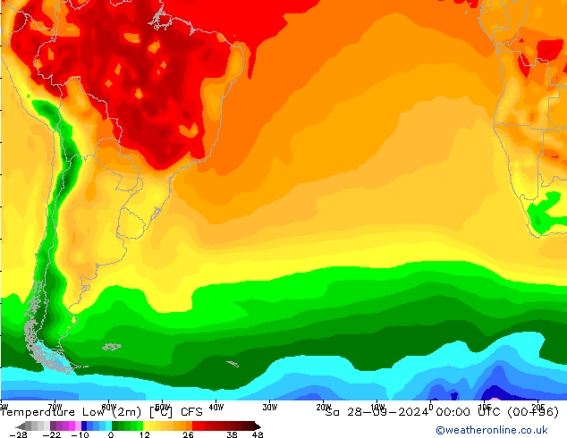 temperatura mín. (2m) CFS Sáb 28.09.2024 00 UTC