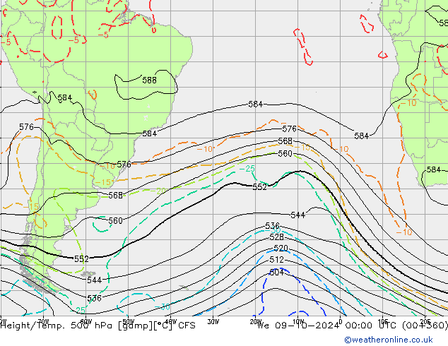 Hoogte/Temp. 500 hPa CFS wo 09.10.2024 00 UTC