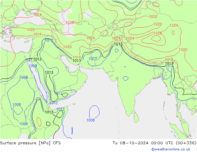 Surface pressure CFS Tu 08.10.2024 00 UTC