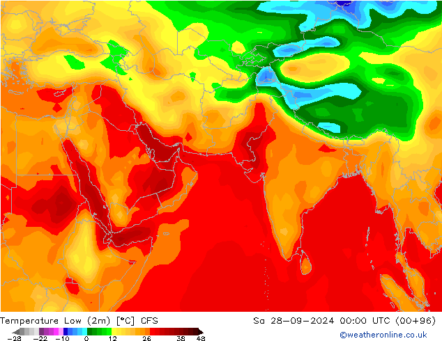 Temp. minima (2m) CFS sab 28.09.2024 00 UTC