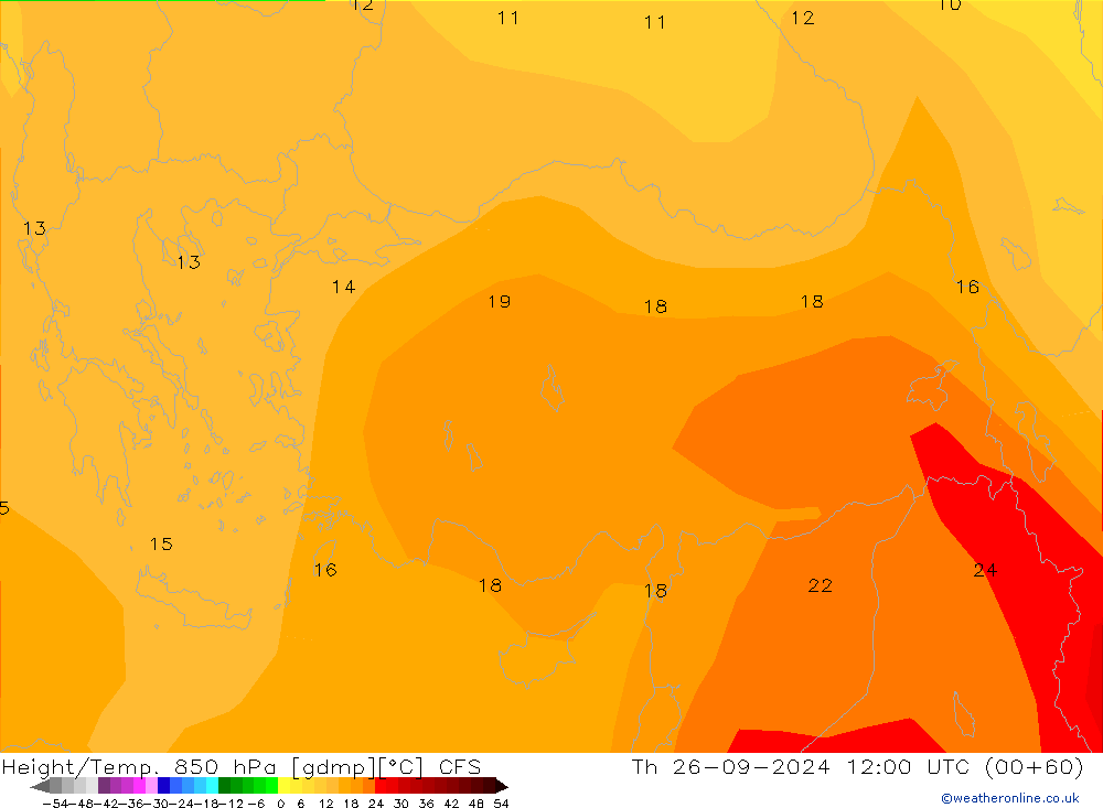 Hoogte/Temp. 850 hPa CFS do 26.09.2024 12 UTC