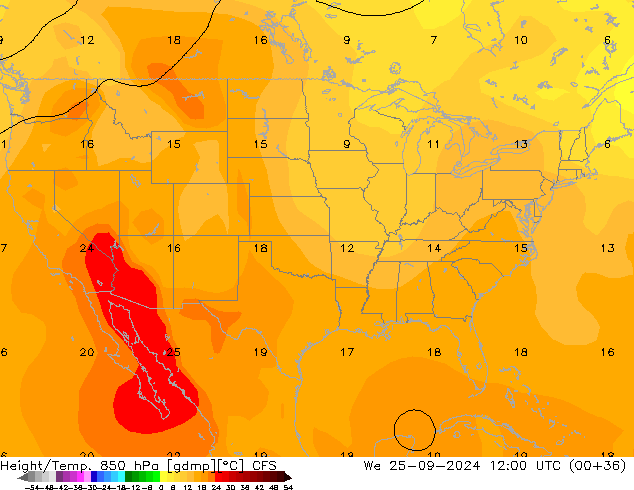 Height/Temp. 850 hPa CFS We 25.09.2024 12 UTC