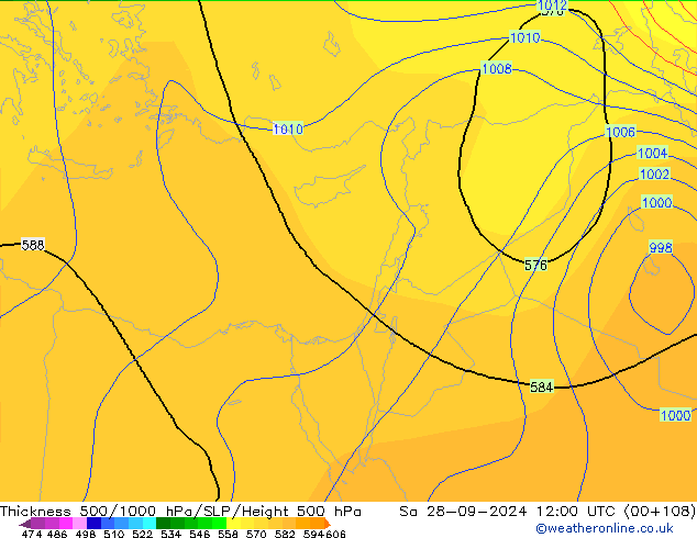 Dikte 500-1000hPa CFS za 28.09.2024 12 UTC