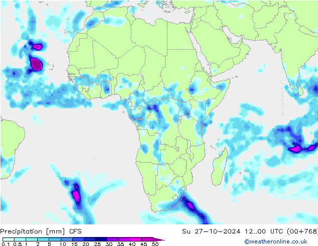 Srážky CFS Ne 27.10.2024 00 UTC