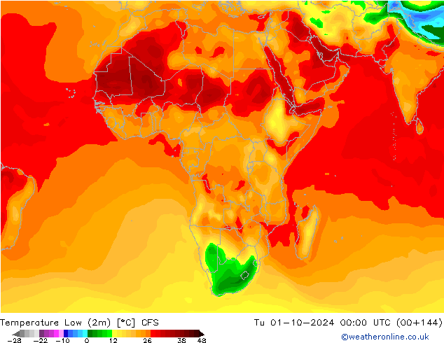 Minumum Değer (2m) CFS Sa 01.10.2024 00 UTC