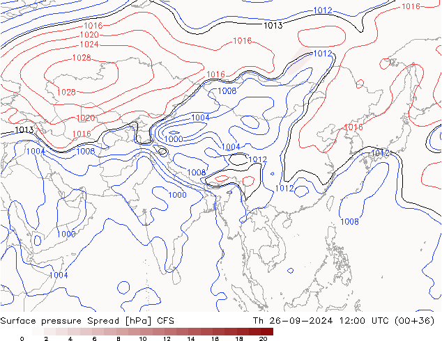 Presión superficial Spread CFS jue 26.09.2024 12 UTC