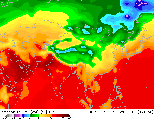 Min. Temperatura (2m) CFS wto. 01.10.2024 12 UTC