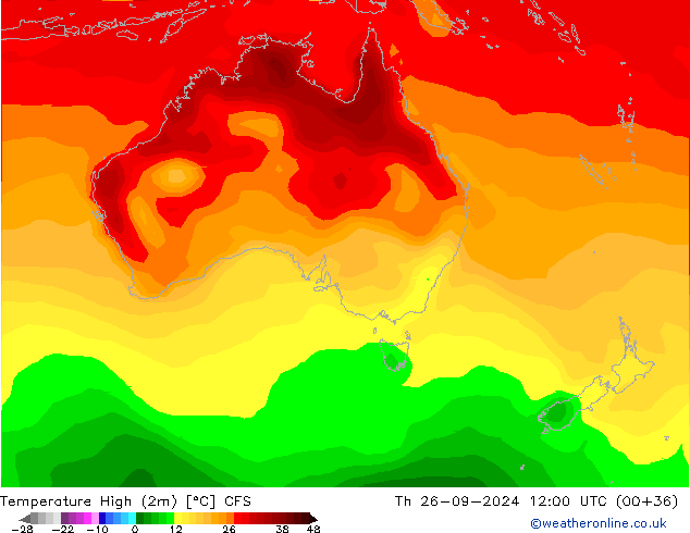 Темпер. макс 2т CFS чт 26.09.2024 12 UTC