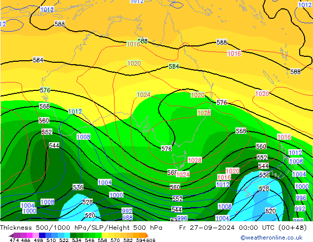 500-1000 hPa Kalınlığı CFS Cu 27.09.2024 00 UTC