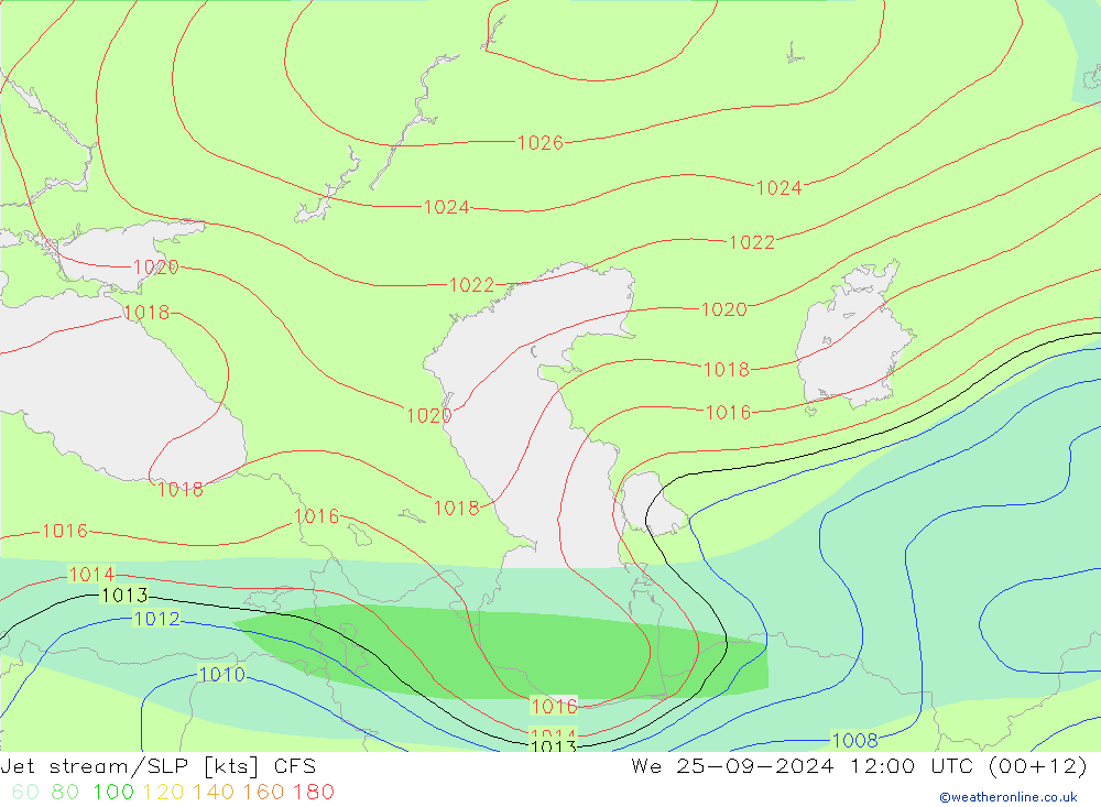 Corrente a getto CFS mer 25.09.2024 12 UTC