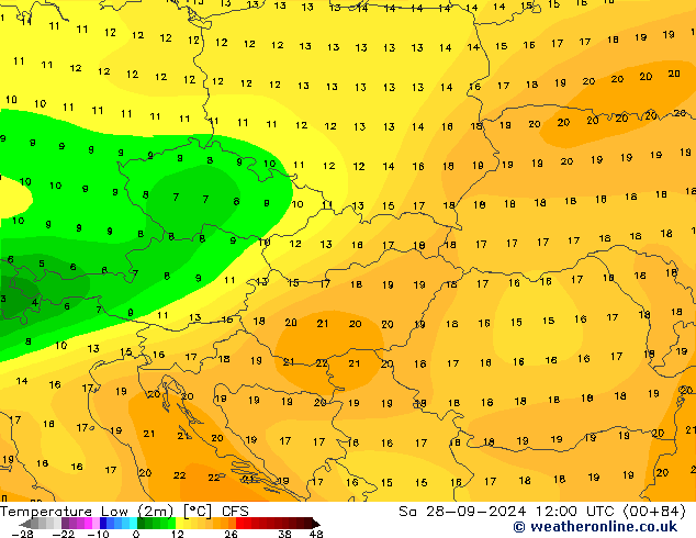 Temperature Low (2m) CFS Sa 28.09.2024 12 UTC