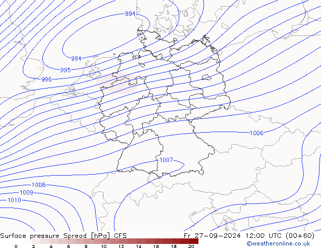 Pressione al suolo Spread CFS ven 27.09.2024 12 UTC