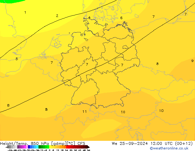 Yükseklik/Sıc. 850 hPa CFS Çar 25.09.2024 12 UTC