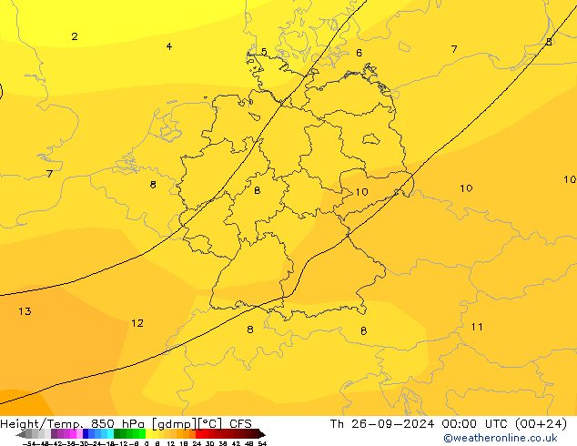 Geop./Temp. 850 hPa CFS jue 26.09.2024 00 UTC