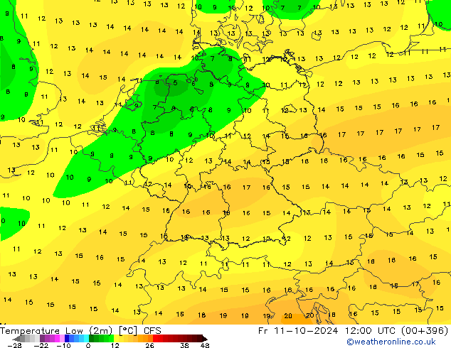 temperatura mín. (2m) CFS Sex 11.10.2024 12 UTC