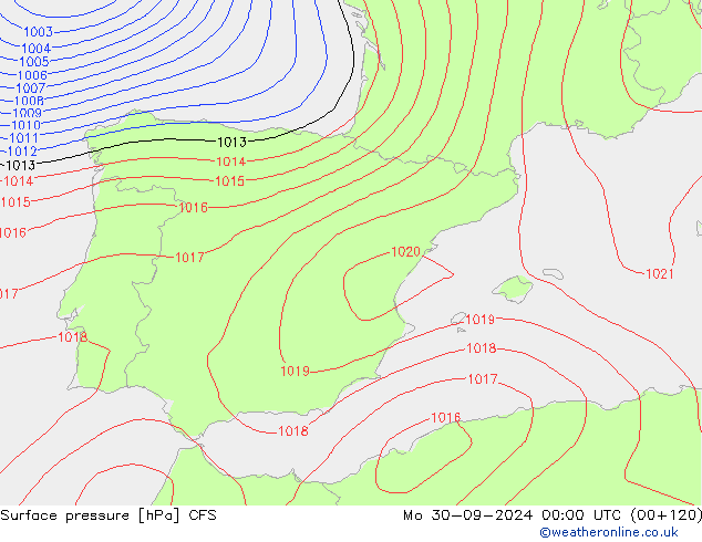 Luchtdruk (Grond) CFS ma 30.09.2024 00 UTC