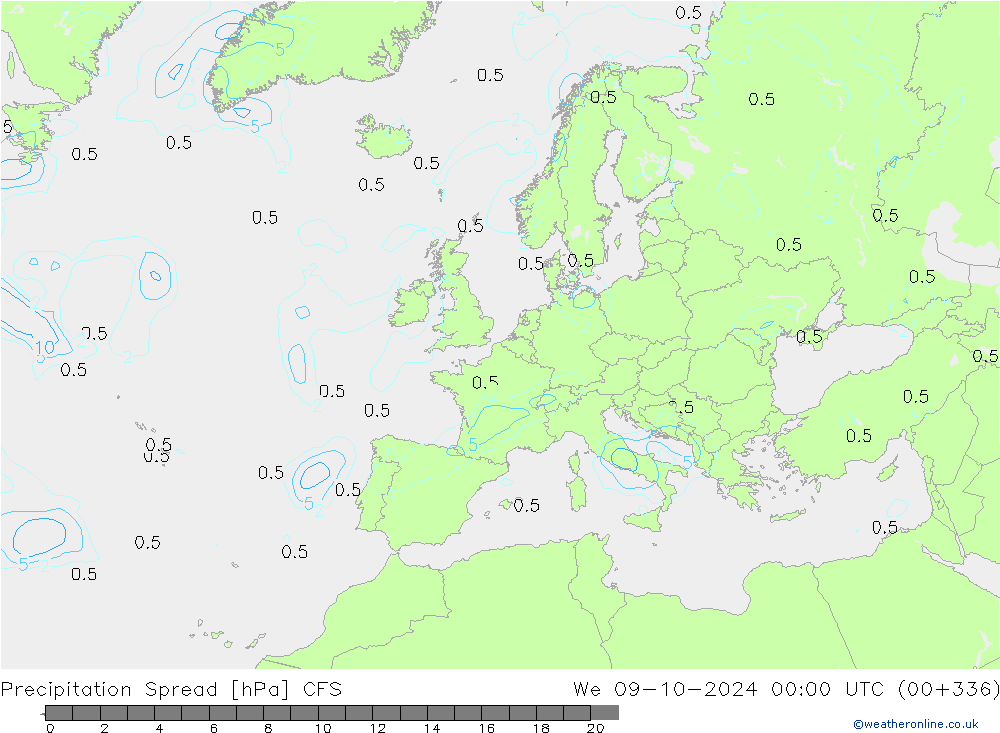 Precipitación Spread CFS mié 09.10.2024 00 UTC