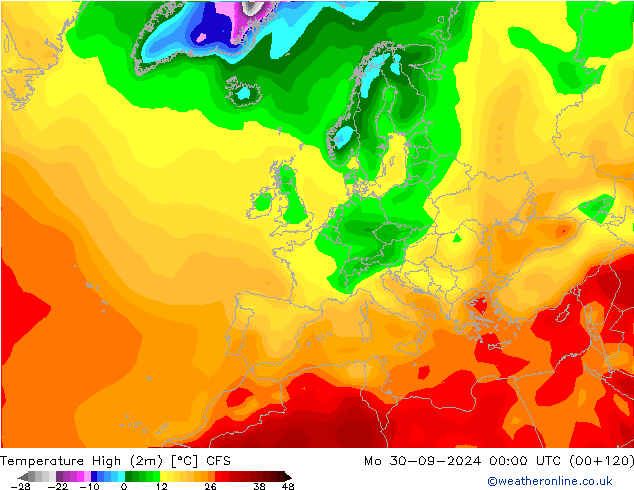 Temperatura máx. (2m) CFS lun 30.09.2024 00 UTC