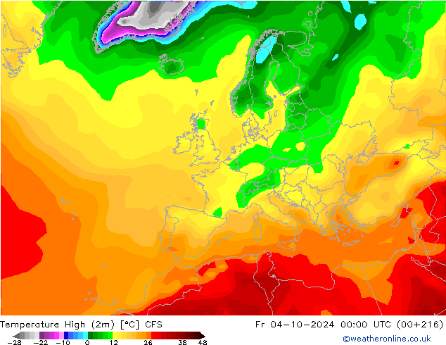 Temperature High (2m) CFS Fr 04.10.2024 00 UTC