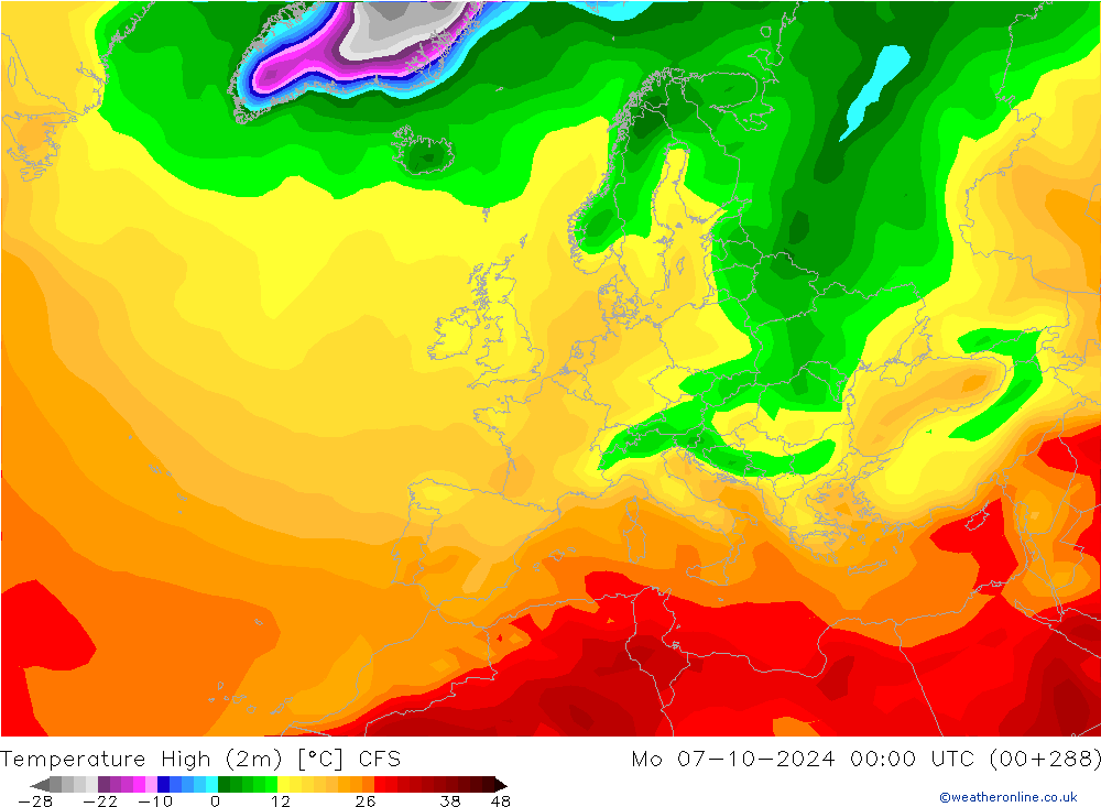 Temperature High (2m) CFS Mo 07.10.2024 00 UTC