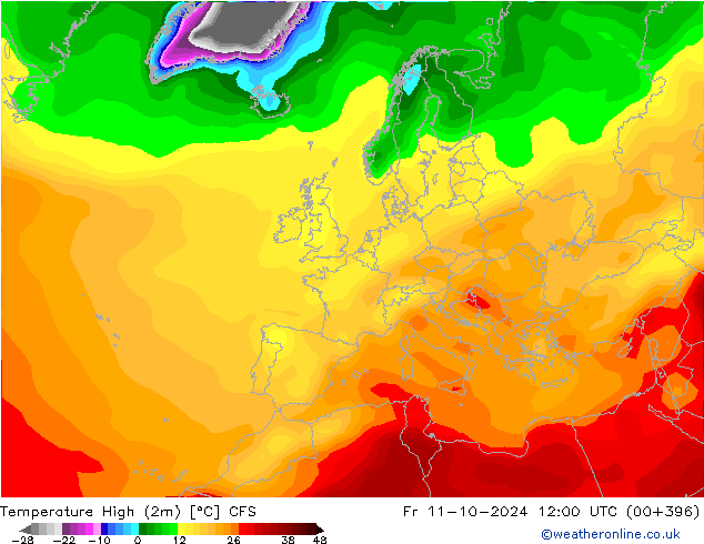 Höchstwerte (2m) CFS Fr 11.10.2024 12 UTC