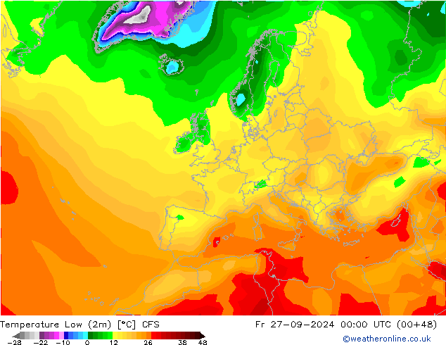 Temp. minima (2m) CFS ven 27.09.2024 00 UTC