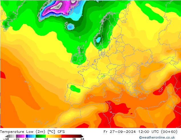 Temp. minima (2m) CFS ven 27.09.2024 12 UTC