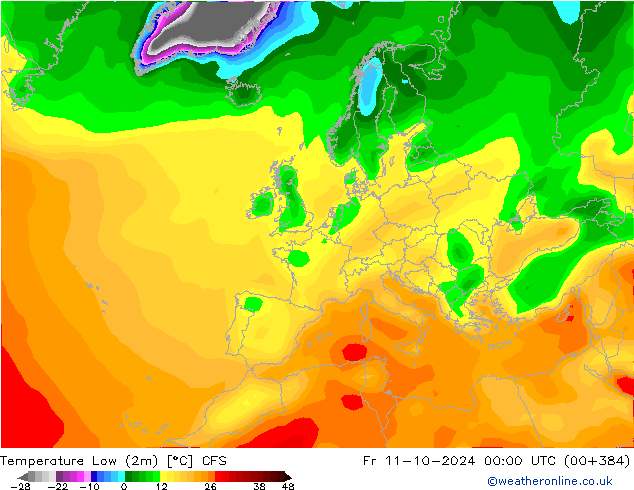 Tiefstwerte (2m) CFS Fr 11.10.2024 00 UTC