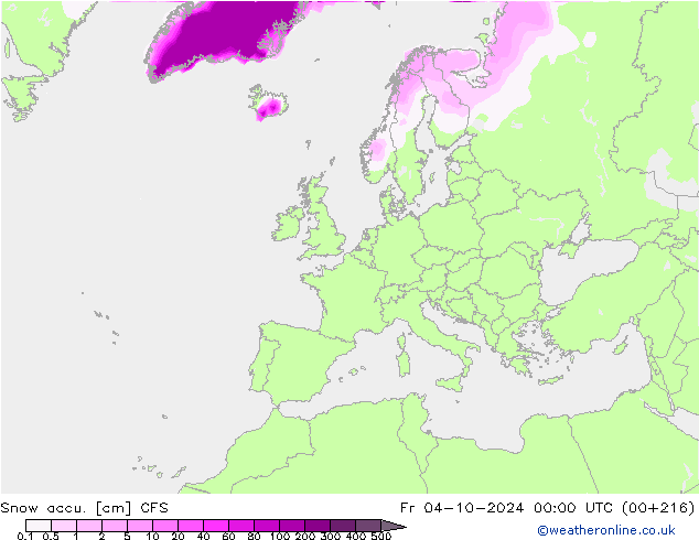 Totale sneeuw CFS vr 04.10.2024 00 UTC