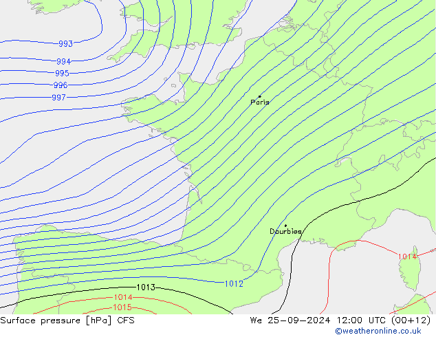 pression de l'air CFS mer 25.09.2024 12 UTC