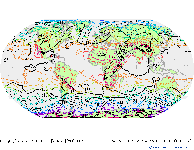 Height/Temp. 850 hPa CFS We 25.09.2024 12 UTC