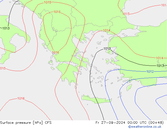 Pressione al suolo CFS ven 27.09.2024 00 UTC