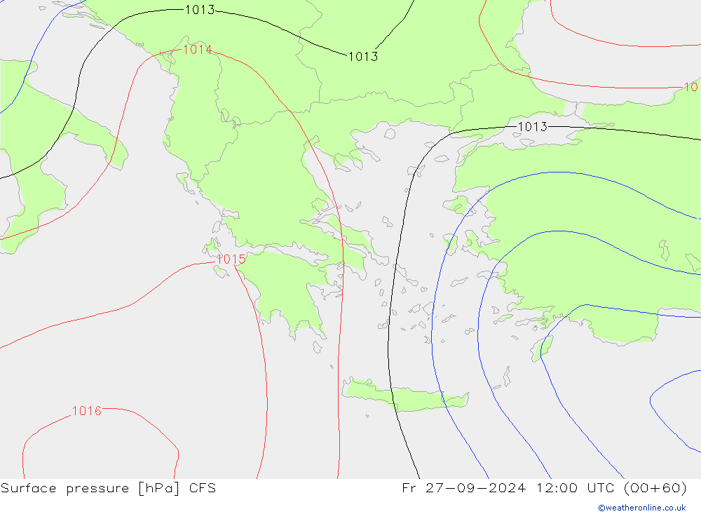 Pressione al suolo CFS ven 27.09.2024 12 UTC