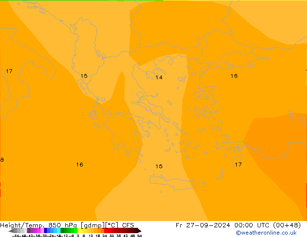 Height/Temp. 850 гПа CFS пт 27.09.2024 00 UTC