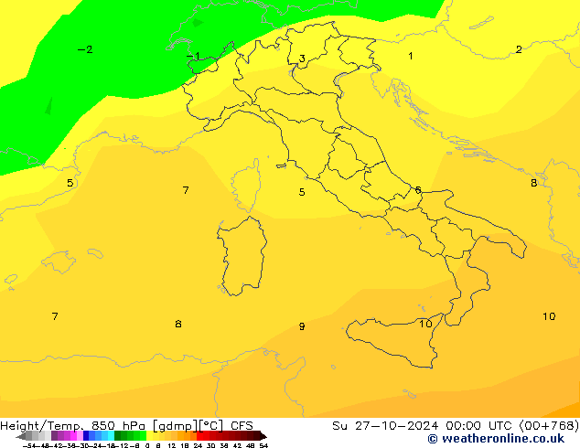 Height/Temp. 850 hPa CFS So 27.10.2024 00 UTC