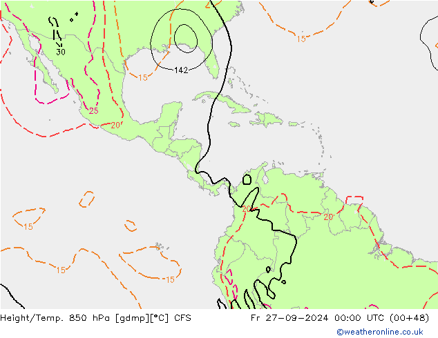 Yükseklik/Sıc. 850 hPa CFS Cu 27.09.2024 00 UTC