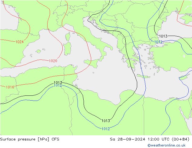 Pressione al suolo CFS sab 28.09.2024 12 UTC