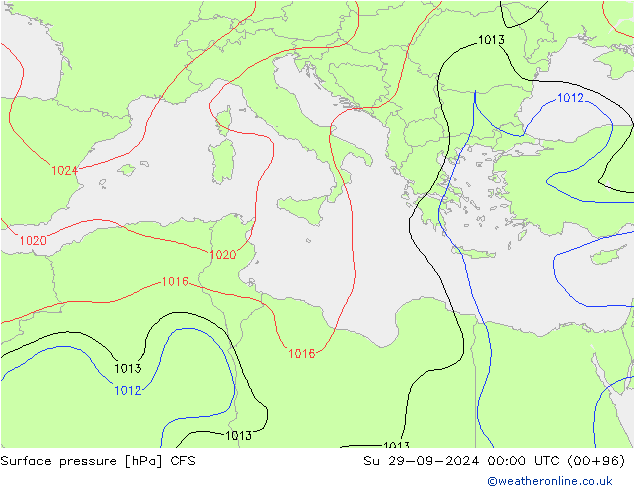 Luchtdruk (Grond) CFS zo 29.09.2024 00 UTC