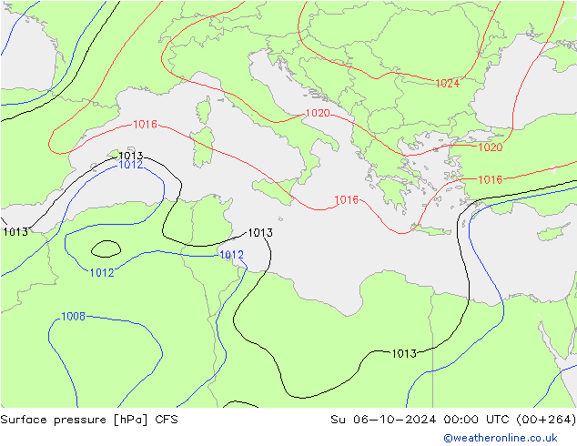 Presión superficial CFS dom 06.10.2024 00 UTC