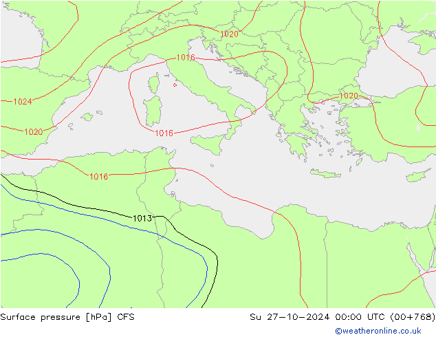 Luchtdruk (Grond) CFS zo 27.10.2024 00 UTC