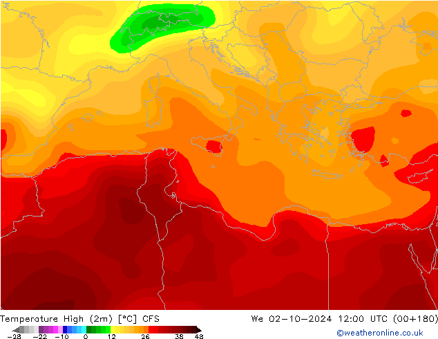 température 2m max CFS mer 02.10.2024 12 UTC