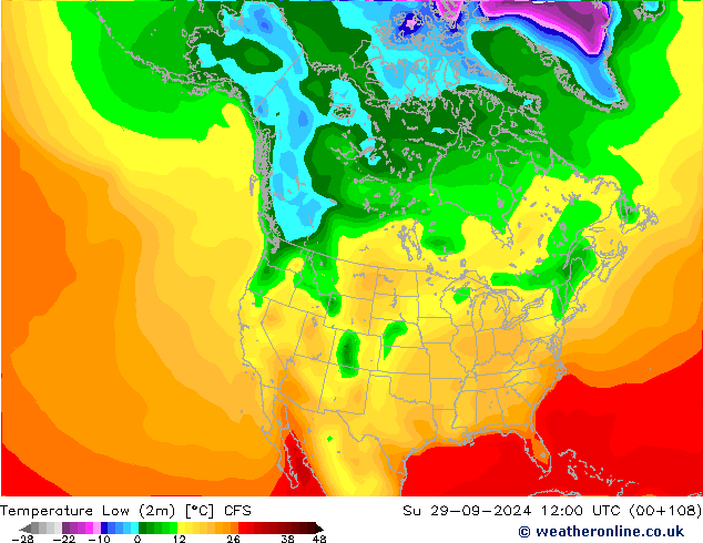 Min. Temperatura (2m) CFS nie. 29.09.2024 12 UTC