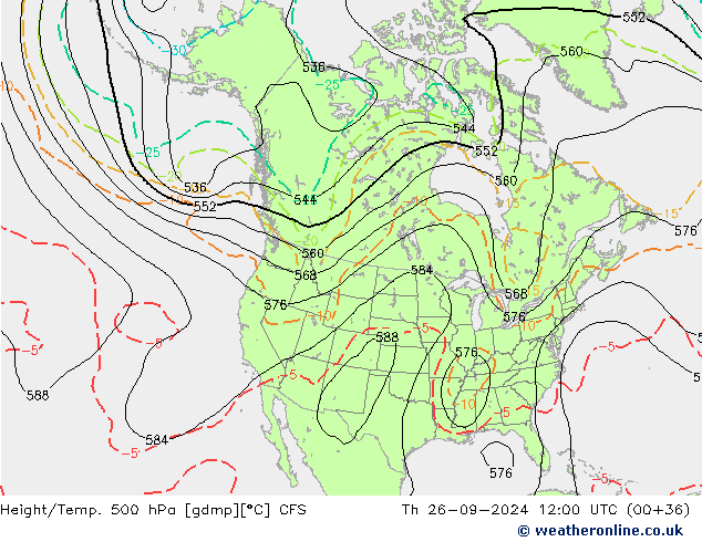 Height/Temp. 500 гПа CFS чт 26.09.2024 12 UTC