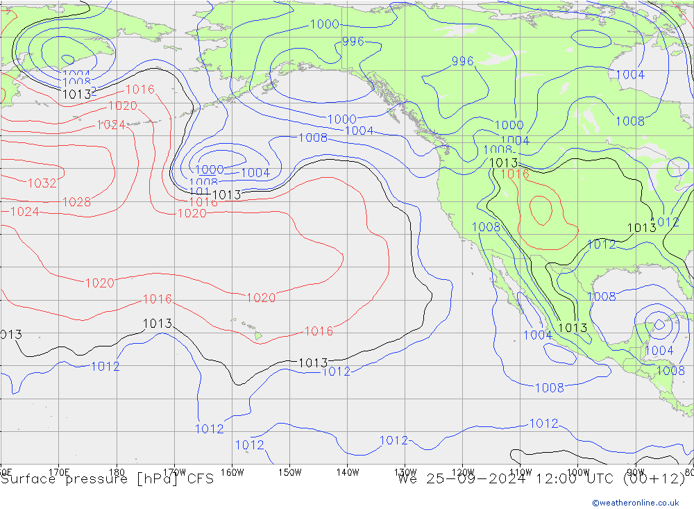 Pressione al suolo CFS mer 25.09.2024 12 UTC