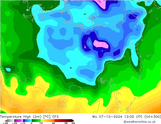 Темпер. макс 2т CFS пн 07.10.2024 12 UTC