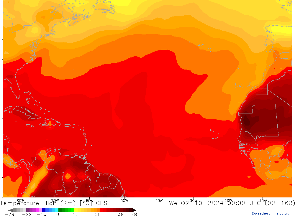 Max. Temperatura (2m) CFS śro. 02.10.2024 00 UTC