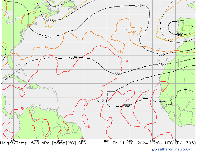 Geop./Temp. 500 hPa CFS vie 11.10.2024 12 UTC