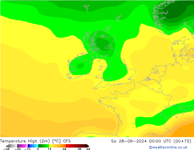 Max.temperatuur (2m) CFS za 28.09.2024 00 UTC